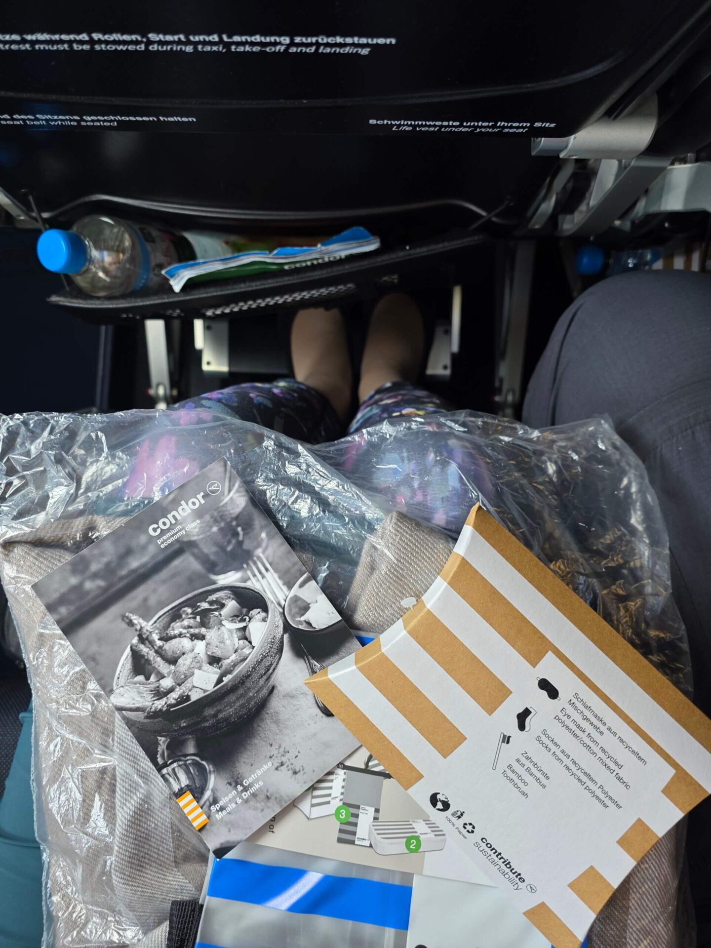 Legroom and under-seat space in Condor Premium Economy on a long-haul flight