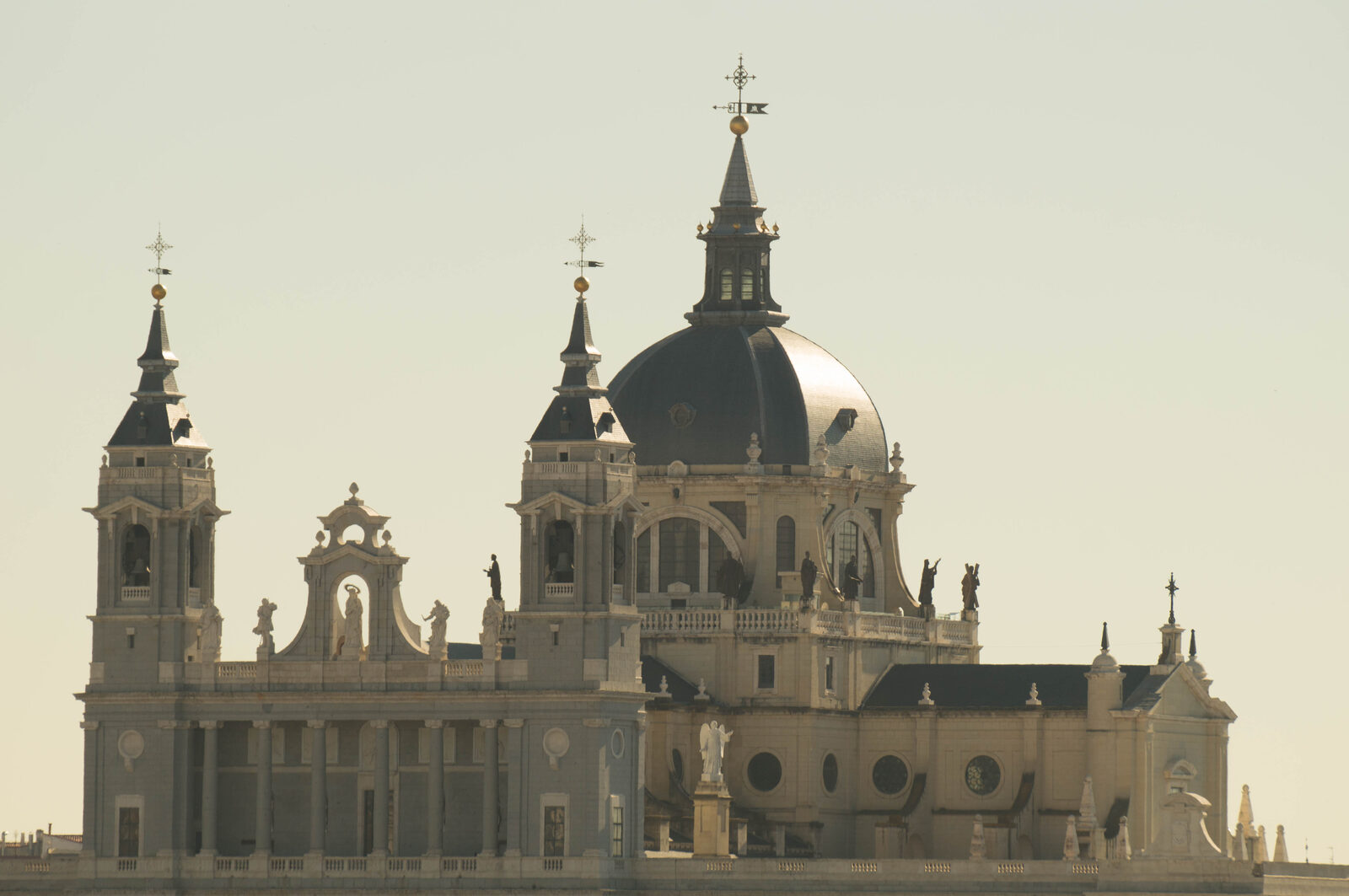 The Almudena Cathedral's dome and spires in Madrid in winter